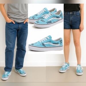 Vans Old Skool Low-Top Sneakers – Turquoise Logo Print "Off The Wall" M9.5 W11